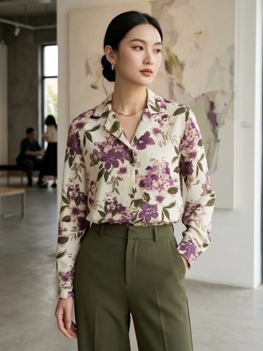 BonWorth Purple Floral Button-Up Blouse | Long Sleeve | Women’s